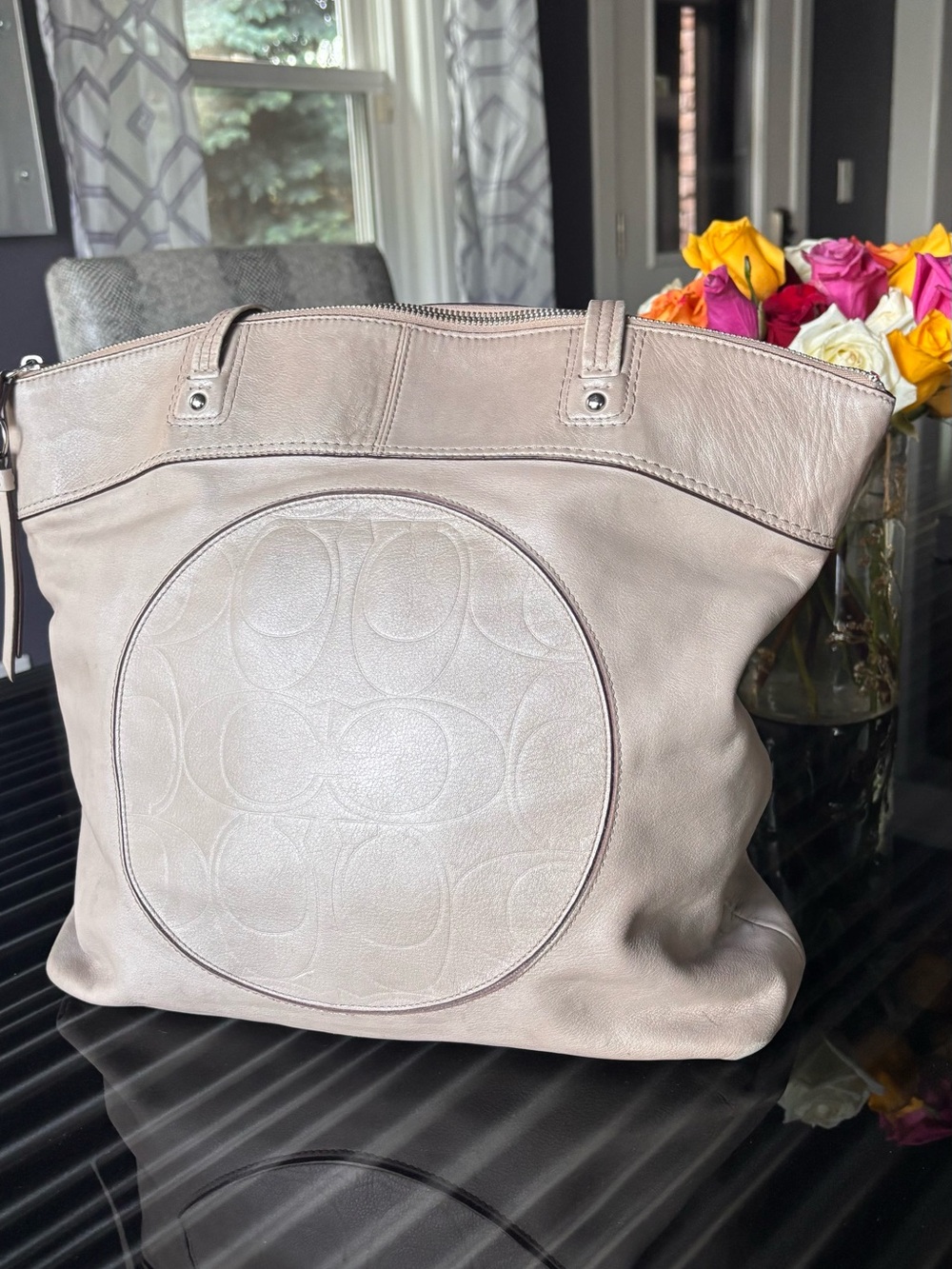 Coach Smooth Leather Tote Bag in Light Taupe